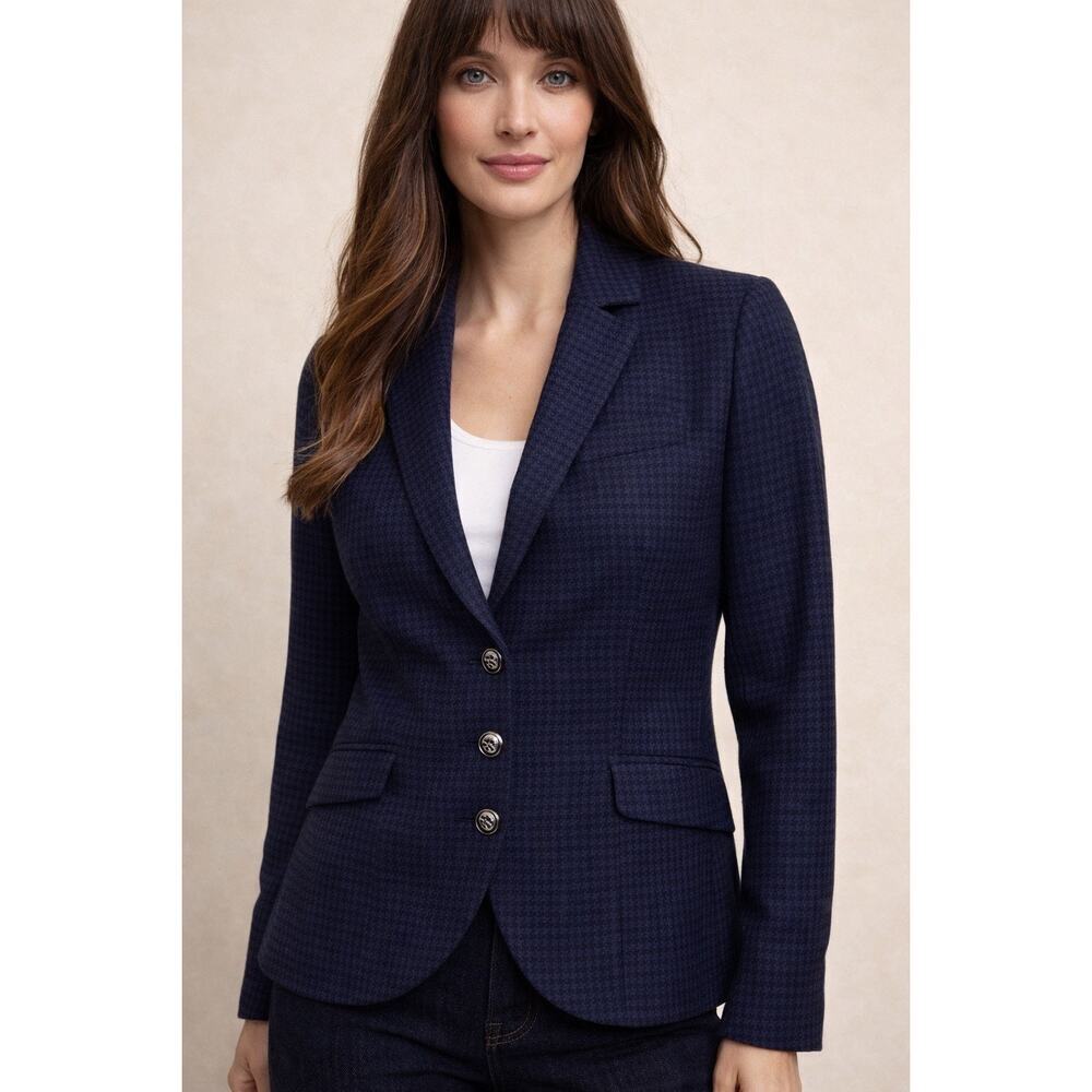 White House Black Market Houndstooth Knit Blazer Size 6 Blue Black Business